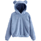 Winter Korean Fashion Bear Ears Cute Loose Hoodie Fluffy Hooded Warm Sweatshirt Long Sleeve Top Solid Pullover Clothes For Women