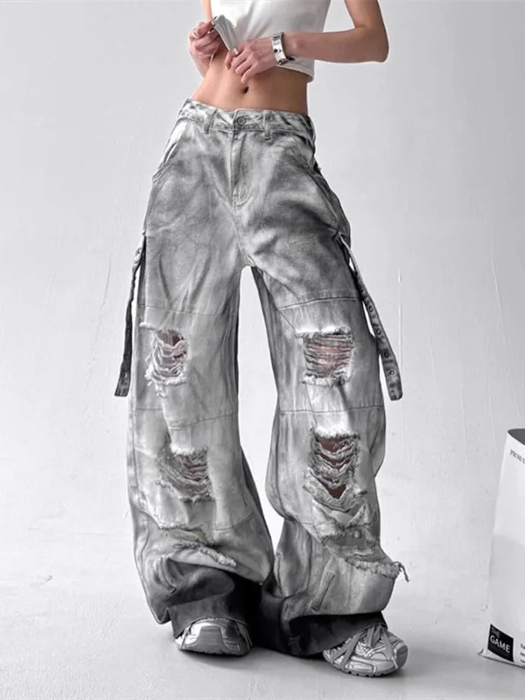 Women's Wide-Leg Distressed Jeans | High Street Style