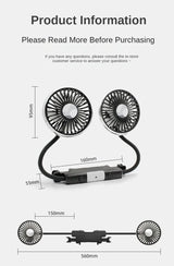 360° Dual Head Car Seat Fan with LED & 3-Speed Control