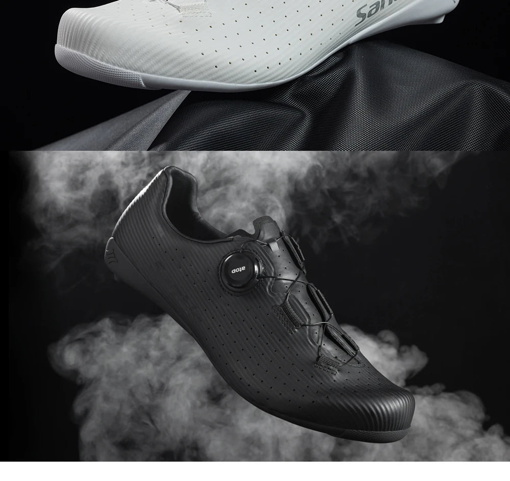 Santic Carbon Fiber Cycling Shoes Outdoor Wear Resistant Road Riding Sneakers Unisex Men Women Adjustable Pro Racing Bicyle Shoe