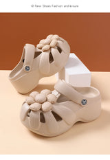 Women's Platform Clog Sandals with Flower Decor — EVA Wedge Beach Shoes