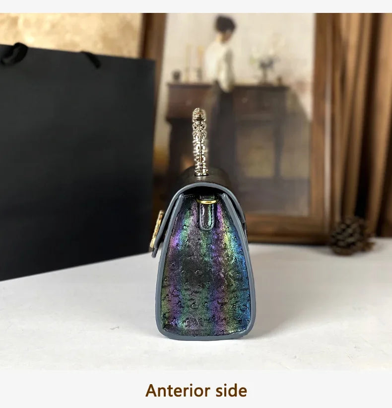 Advanced Ostrich Pattern Diamond Inlaid Women's Handbag New Fashionable High-End Shoulder Crossbody Bag