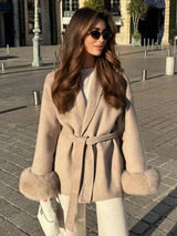 Elegant Lace-Up Woolen Short Coat