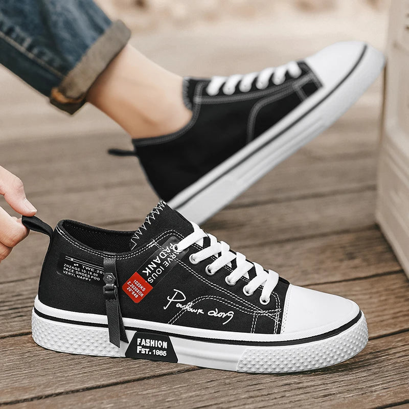 Men's Plus Size Canvas Sneakers — Breathable Lace-Up Casual Flat Shoes