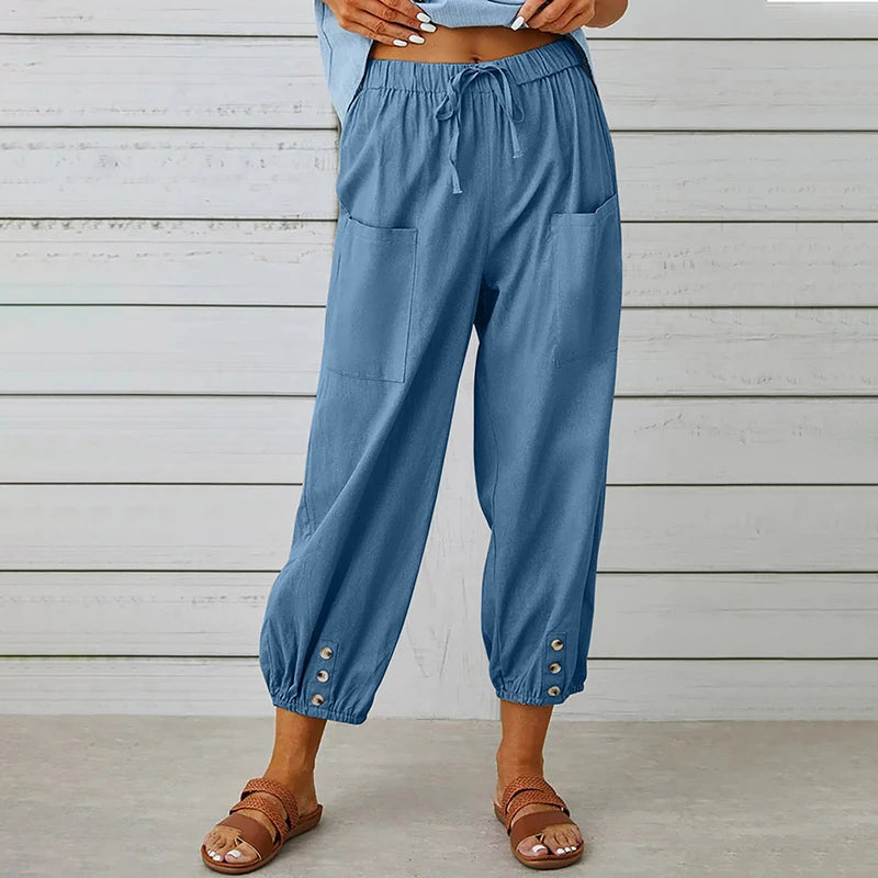 Women's High-Waist Cotton Linen Pants