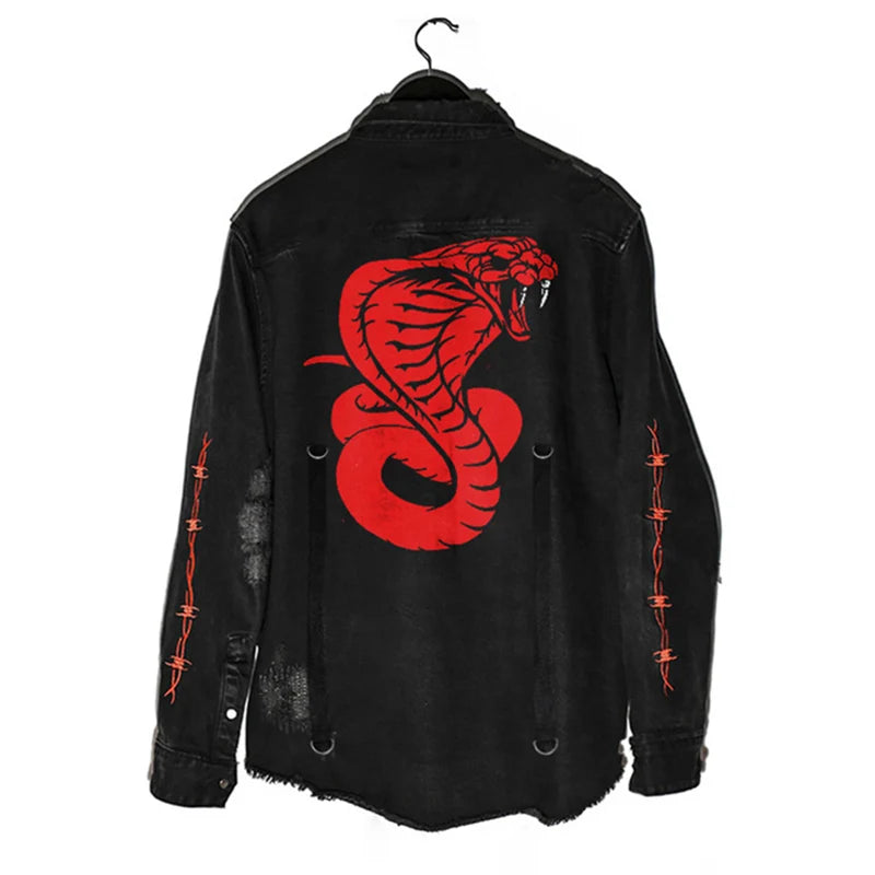 Skull Printing Denim Jacket Mens Harajuku Gothic Coats Vintage Halloween Clothes Spring Autumn Lightweight High Street Jacket