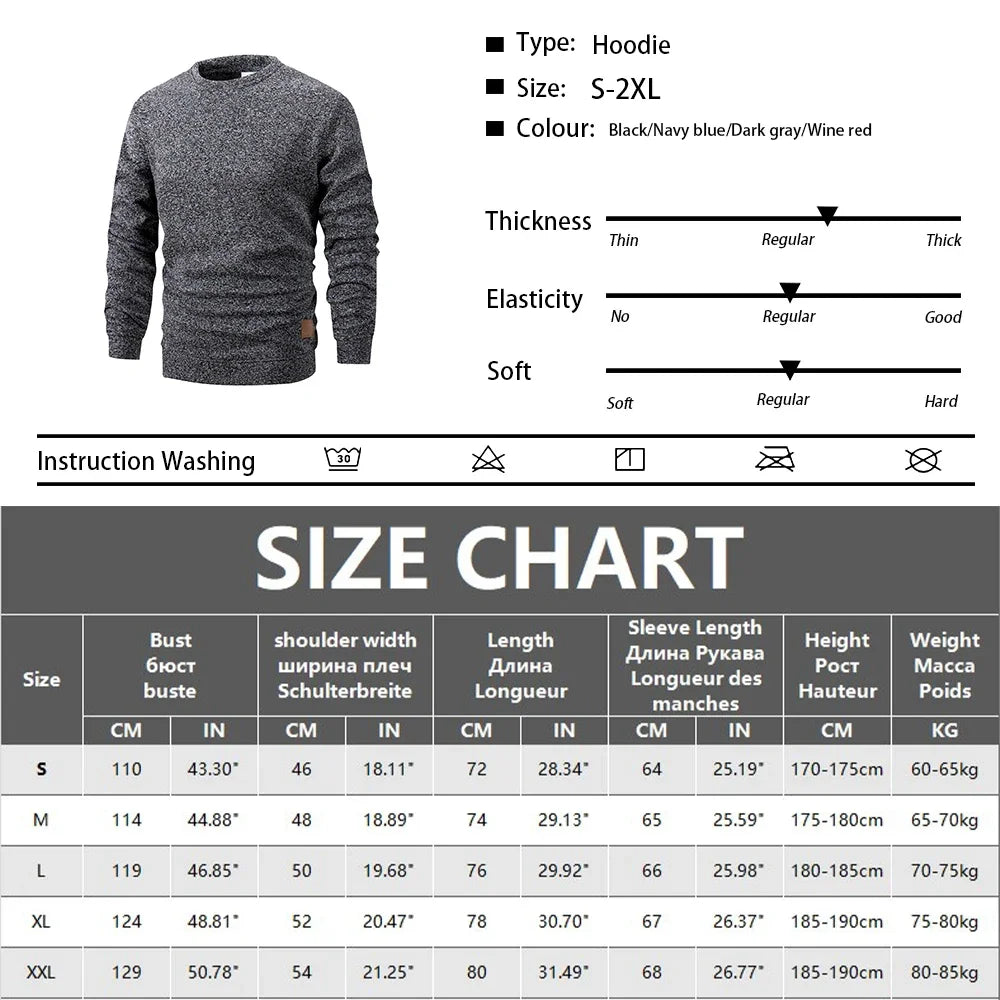 New Mens Round Neck Sweatshirt Solid Color Loose Casual Pullover Men Fashion Warm Long Sleeve Hoodies Men Clothing