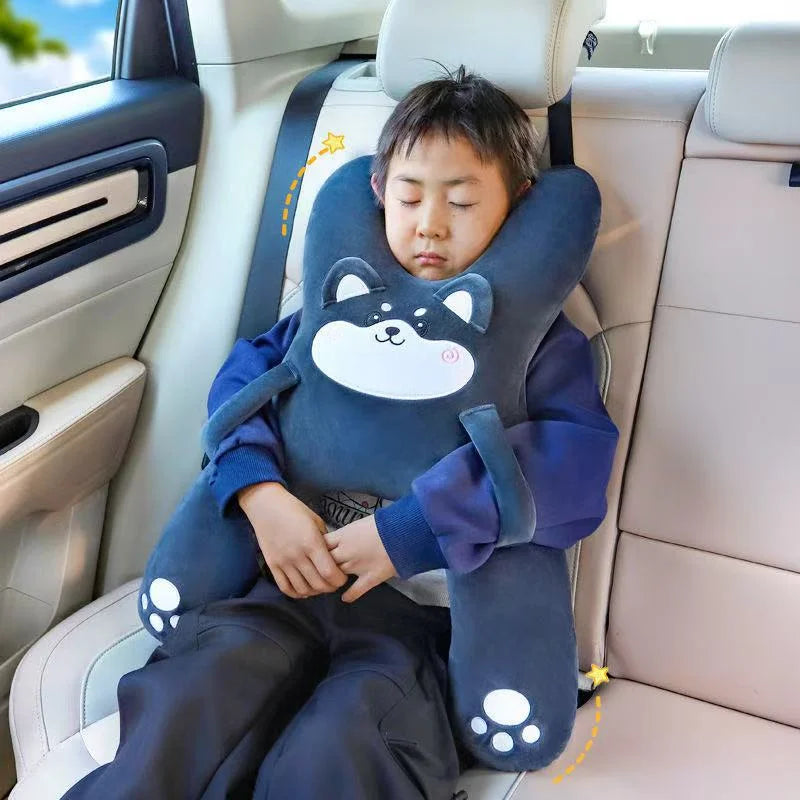 Kids Car Neck Pillow with Seat Belt Safety Sleep Aid Prevent Leaning Head Back Seat Sleeping Comfort During Long Distance Trave