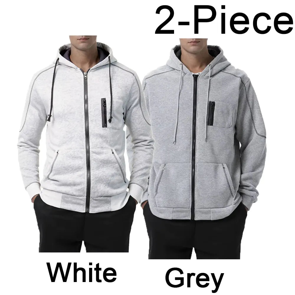 Men's Color Block Fleece Zip-Up Hoodie