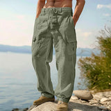 Men's Linen Blend Drawstring Straight-Leg Pants