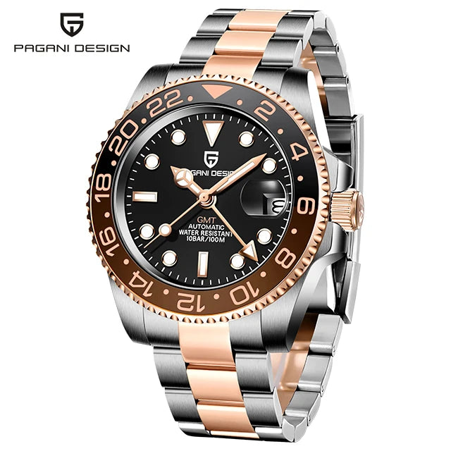 PAGANI DESIGN GMT Automatic Watch — Sapphire Crystal, 10-Bar Waterproof, 40mm