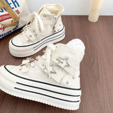Women's High-Top Canvas Platform Sneakers — Rivet Buckle Lace-Up