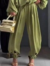 LGRQ Women's Casual Two-piece Set Fashion Lapel Long Sleeved Cardigan Jacket Elastic Waistband Tied Pants 2026 Summer 19DB1008