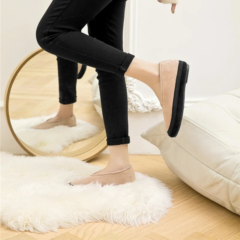 AIYUQI Women's Fur-Lined Leather Ballet Flats – Winter Comfort