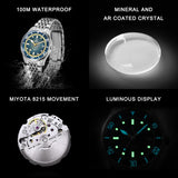 CADISEN Automatic Mechanical Watch Man Silver Business Casual Waterproof Watch Japan MIYOTA 8215 Movement Domed Glass Mens Watch