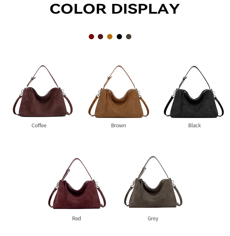 Russian Women's Genuine Suede Cowhide Leather Shoulder Bag Retro Frosted Cow Large Capacity Versatile Commuting Luxury Designer