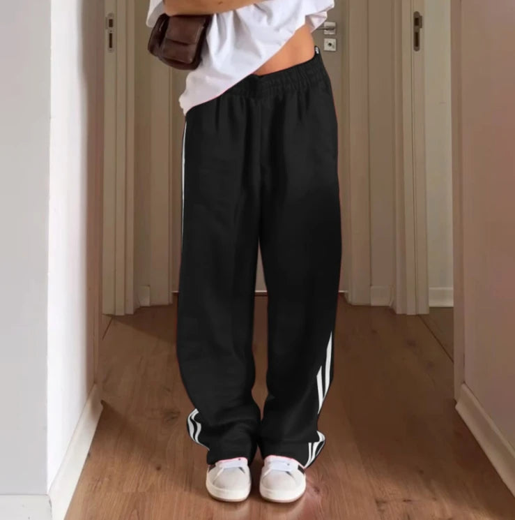Women's Striped Drawstring Straight-Leg Pants