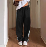 Women's Striped Drawstring Straight-Leg Pants