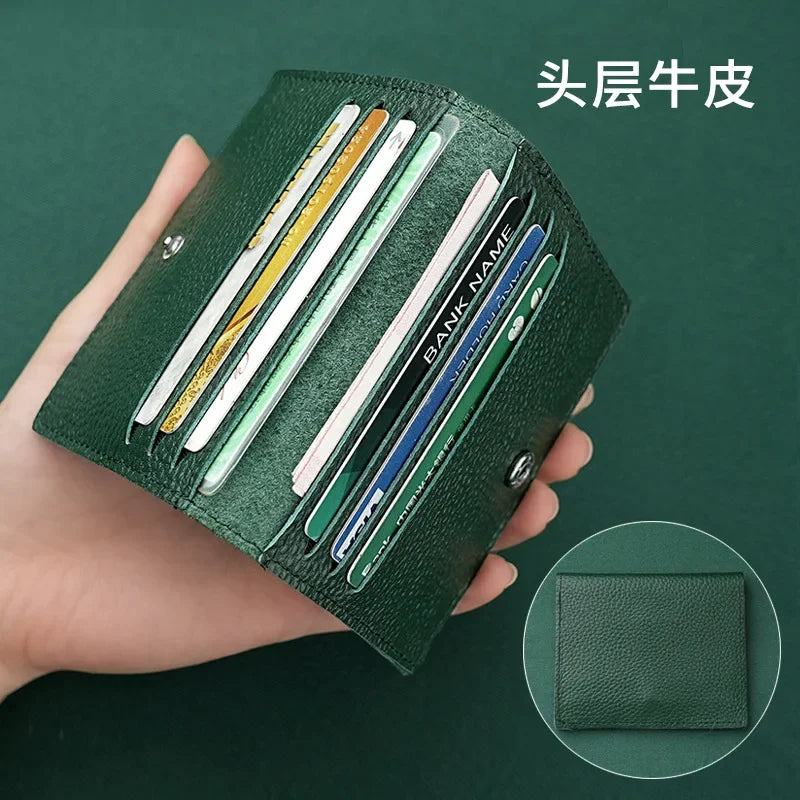 Ultra Thin Genuine Leather Card Holder 8 Slots Mini Wallet Slim Credit Card Case for Men Women
