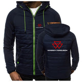 Massey Ferguson 2024 Men Printing New Autumn Warm Patchwork Hip Hop Seven-color Cotton-padded Jacket Hooded Tops