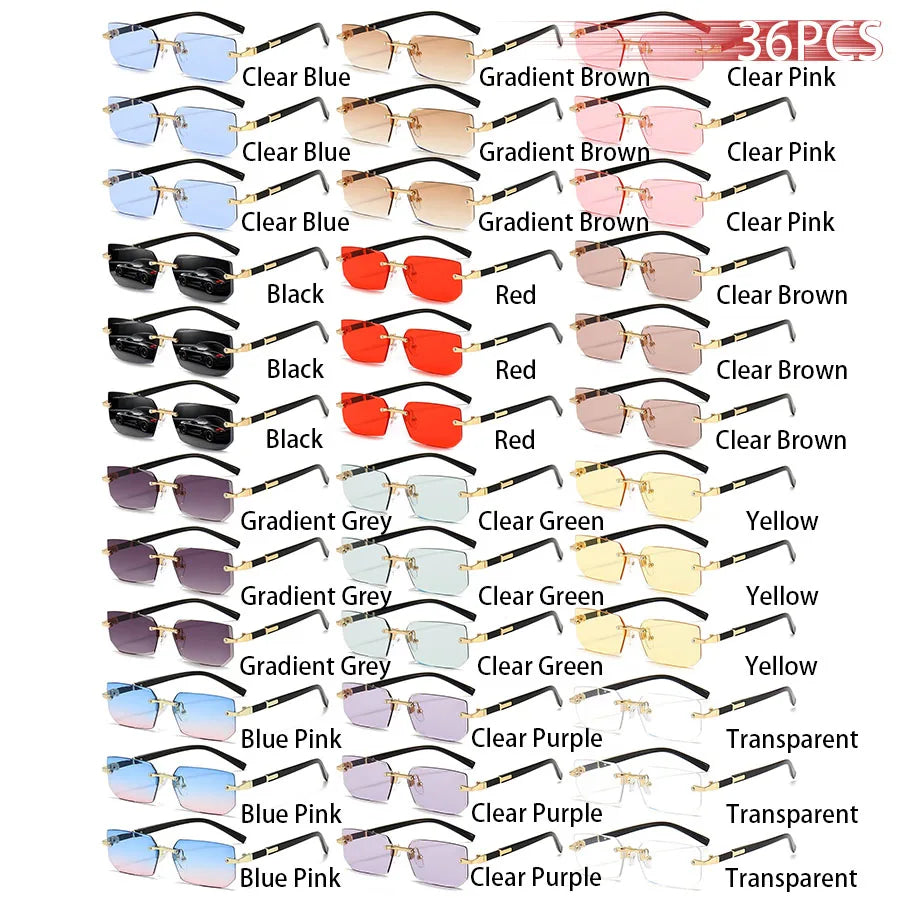 36PCS Rimless Sunglasses – Rectangle Gradient Lens