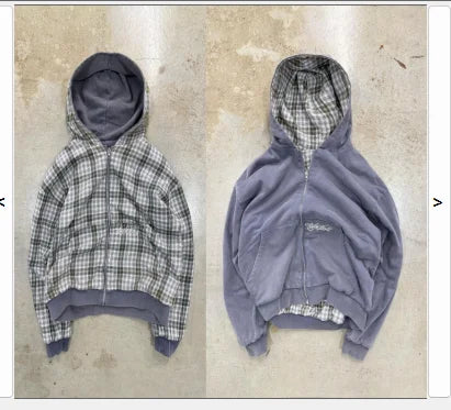 Reversible Plaid Zip-Up Hoodie with Relaxed Fit