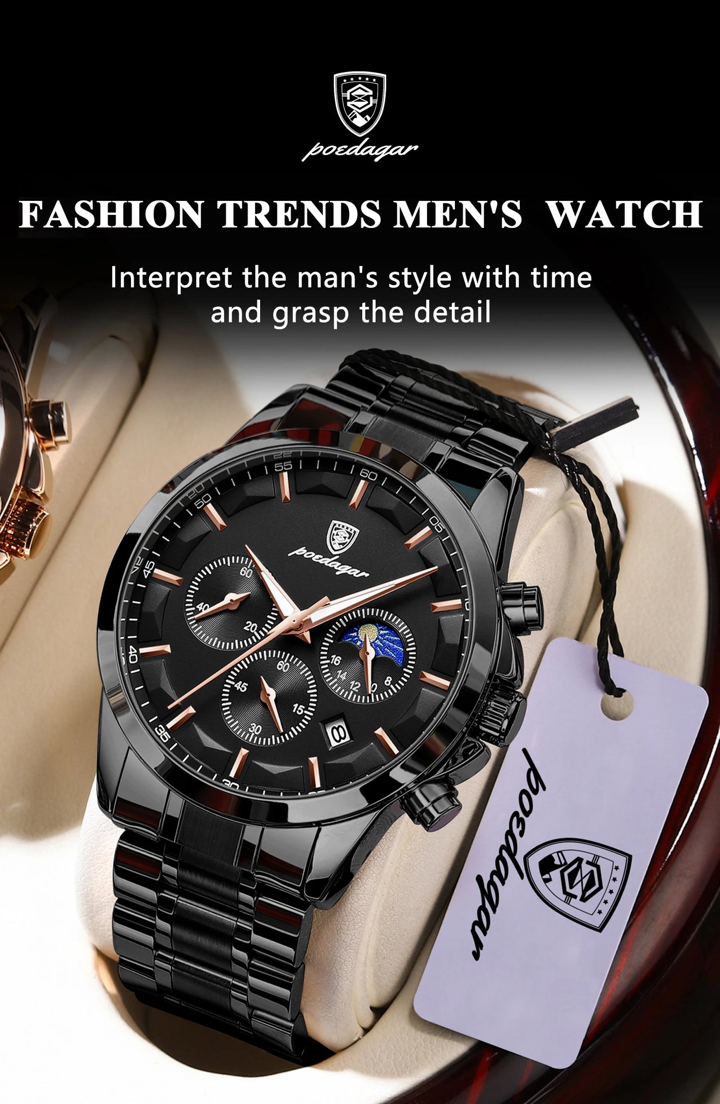 POEDAGAR 928 Men's Luxury Chronograph Watch | Luminous & Waterproof