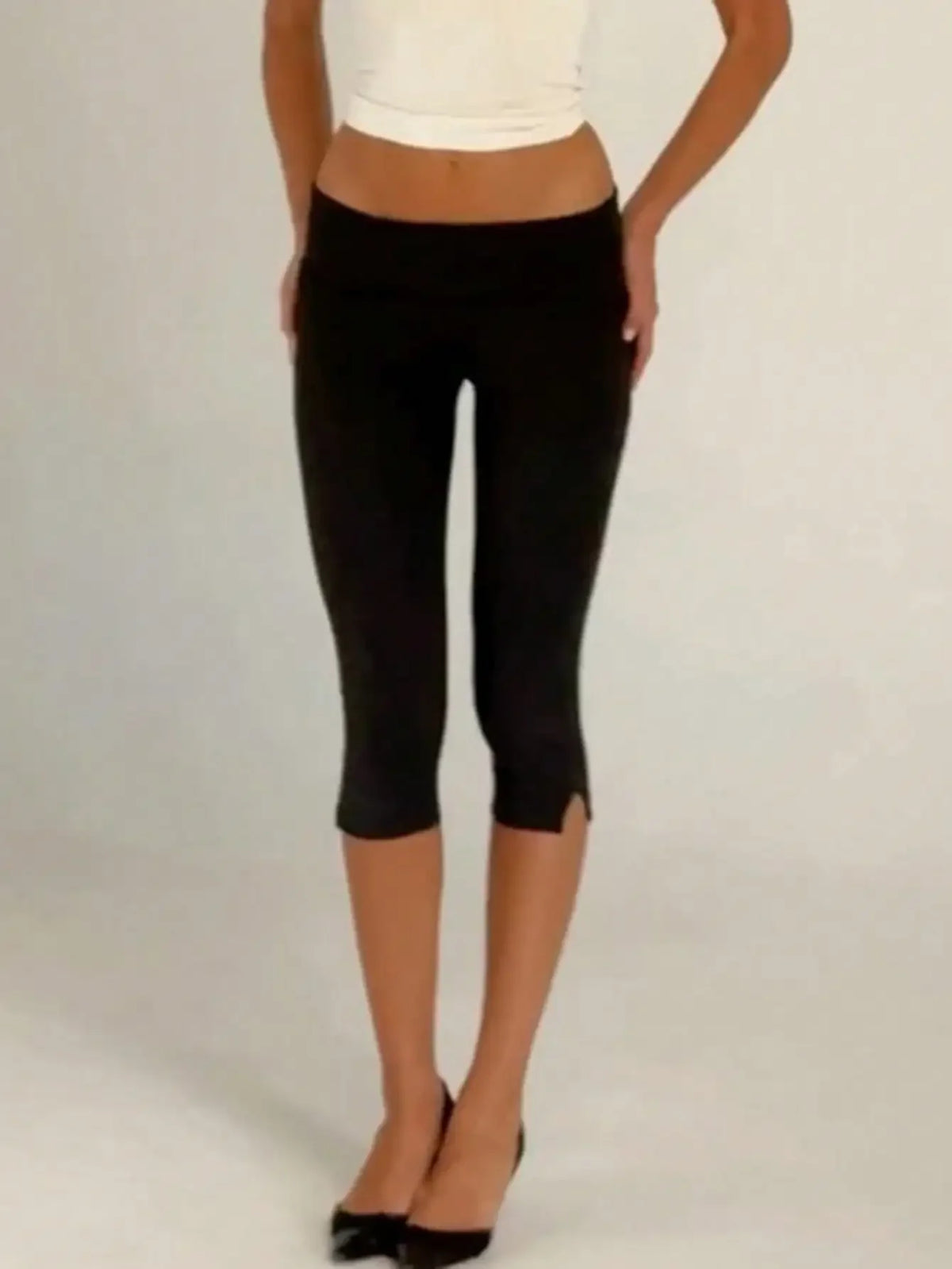 Women's Y2K Low-Rise Capri Leggings | Fold-Over Waistband