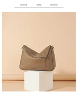 Pure 100% Cowhide Leather Women's Geometric Solid Color Shoulder Bag For Ladies Large Capacity Pillow Crossbody Handbag Luxury