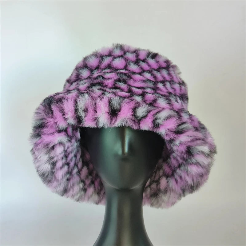 1pcs Winter Faux Fur Bucket Hat Warm Fluffy Plush colorful soft Winter hat Personality fur Fisherman Hats for women Plush hat겨