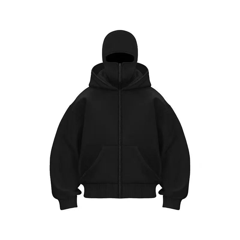 2025 Men's and Women's Balaclava Y2K Gothic Harajuku Winter Fashion Double Hooded Sportswear Men's Hooded Mask Zipper Sportswear