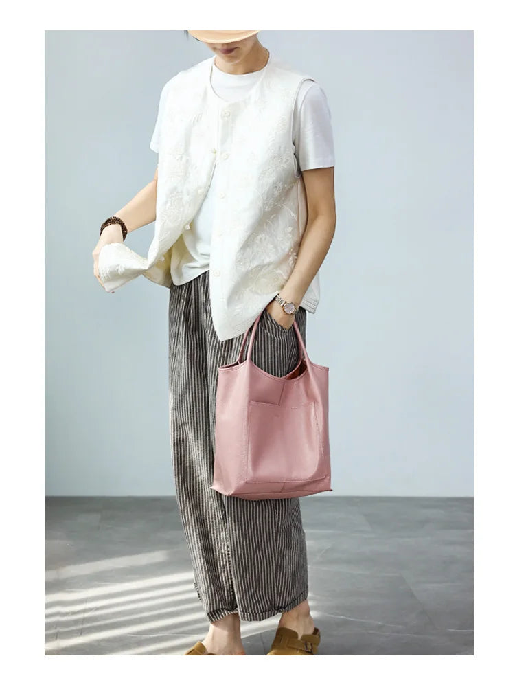 Women Genuine Leather Tote Luxury Light Weight And Comfortable To Use Handbag Colorful Soft Shopping Bags