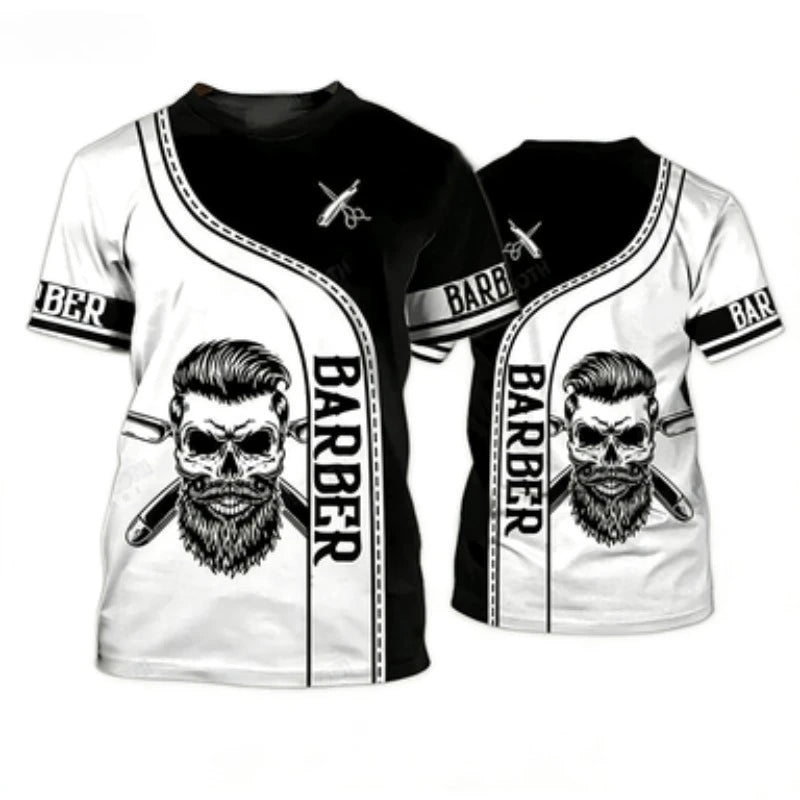 Men's Barber-Style Graphic Tee | Round Neck Short Sleeve