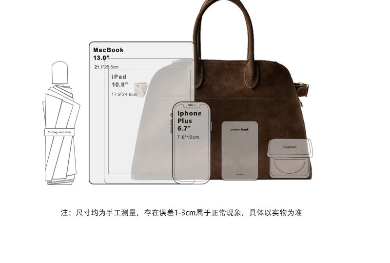 High Quality Autumn Winter New Matte Suede Tote Bag Large Capacity Commuter Casual Portable Shoulder Genuine Leather Women's Bag