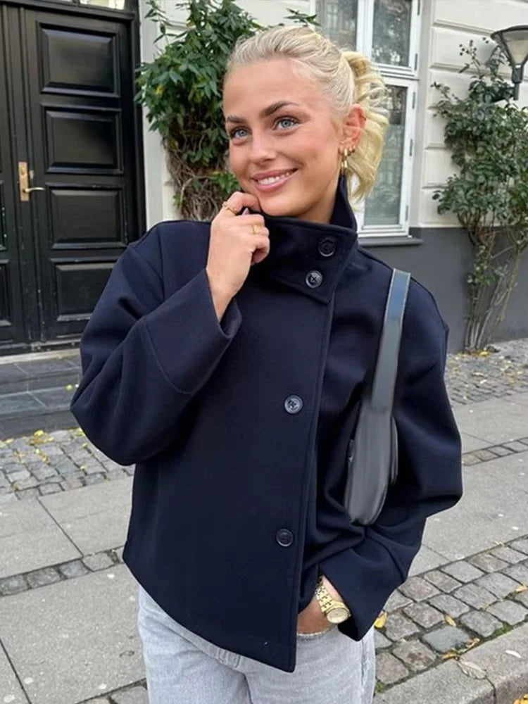 Urban Stand-Collar Woolen Coat