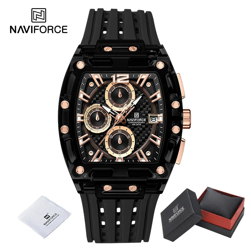 Men's Sport Chronograph – Waterproof Silicone Strap Tonneau Watch