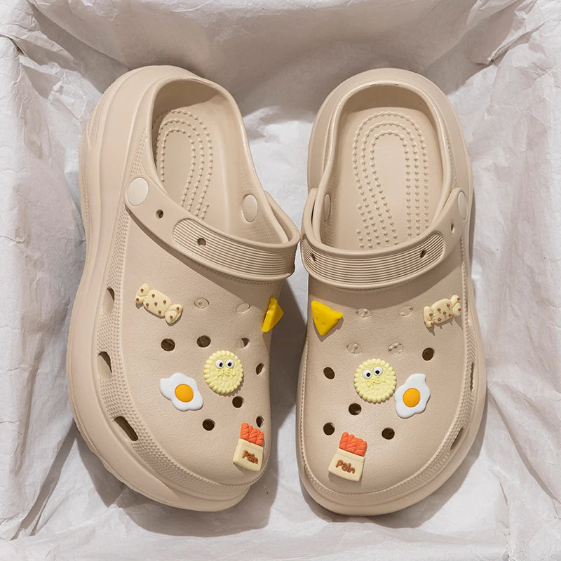 Summer Cartoon EVA Clogs for Women Thick Sole Non Slip Garden Beach Sandals Woman Fashion DIY Chunky Platform Sandalias De Mujer