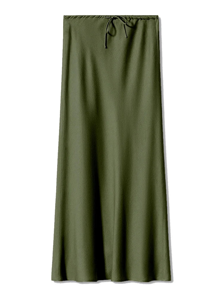 Women's Satin Maxi Skirt – Elegant Ankle-Length
