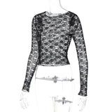 Mesh Lace Long Sleeve Crop Top