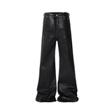 Black Waxed Leather Stretch Flare Jeans