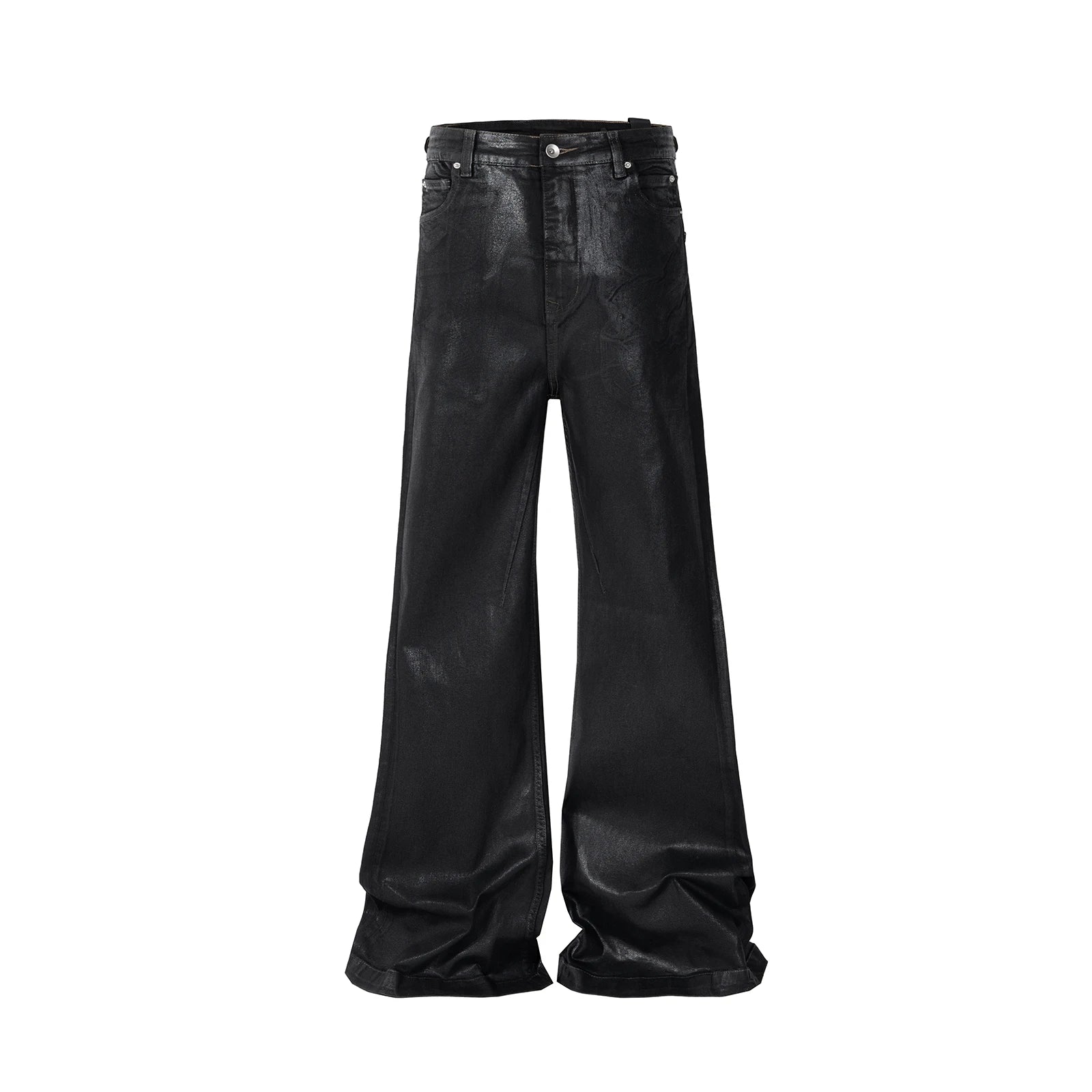Black Waxed Leather Stretch Flare Jeans