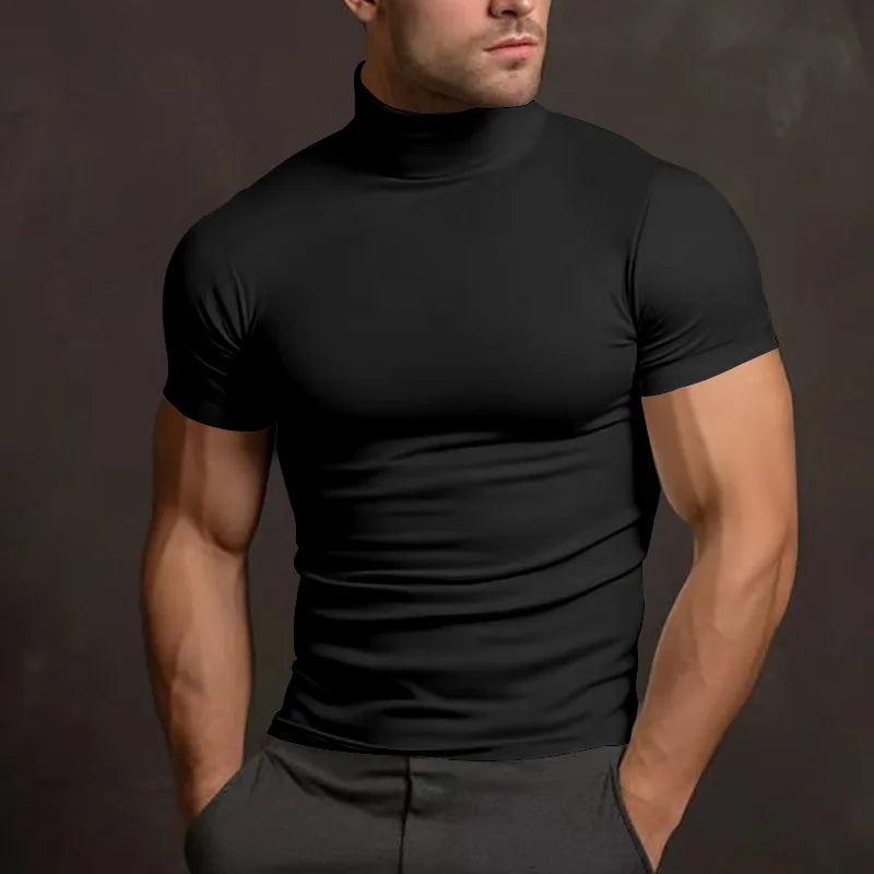 Men's compress T-shirts summer solid color short-sleeved men tops fashion yoga clothes men's tight turtleneck T-shirt