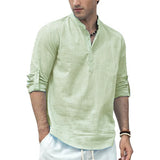 Men's Cotton Linen Long Sleeve Polo Shirt
