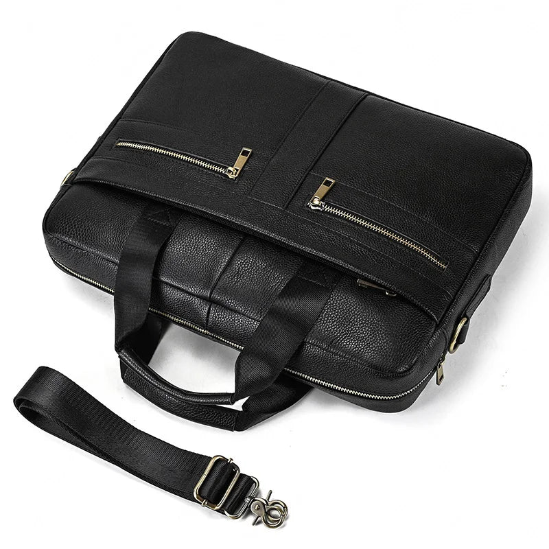 Genuine Leather Briefcase Bag for 15.6 inch laptop computer bag cowskin handbag for men male leather crossbody shoulder bag