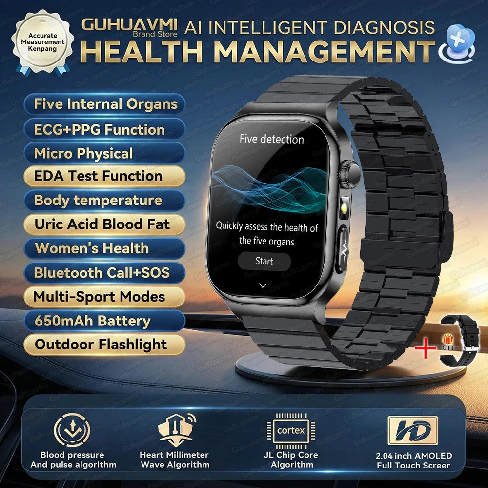 2026 New Accurate Diagnosis Smart Watch Body Fat ECG Blood oxygen BP Health Sport HD AMOLED Screen Call Smart Watches man woman