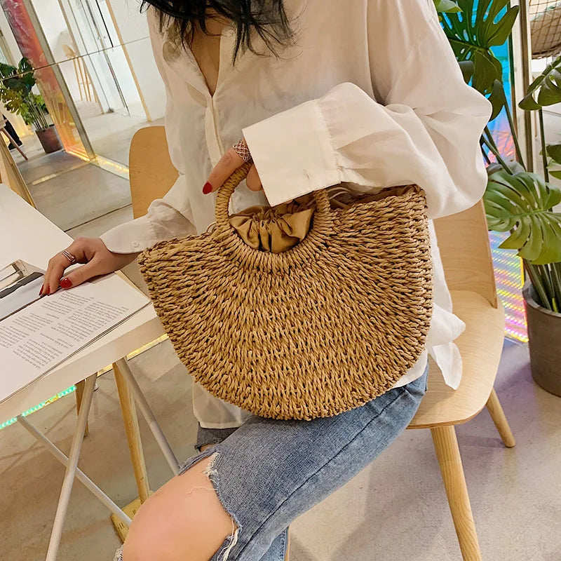 Women's Handmade Straw Tote Bag – Bohemian Beach Weave