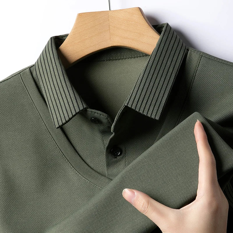 Men's Contrast Polo Shirt – Relaxed Long Sleeve Layered Look