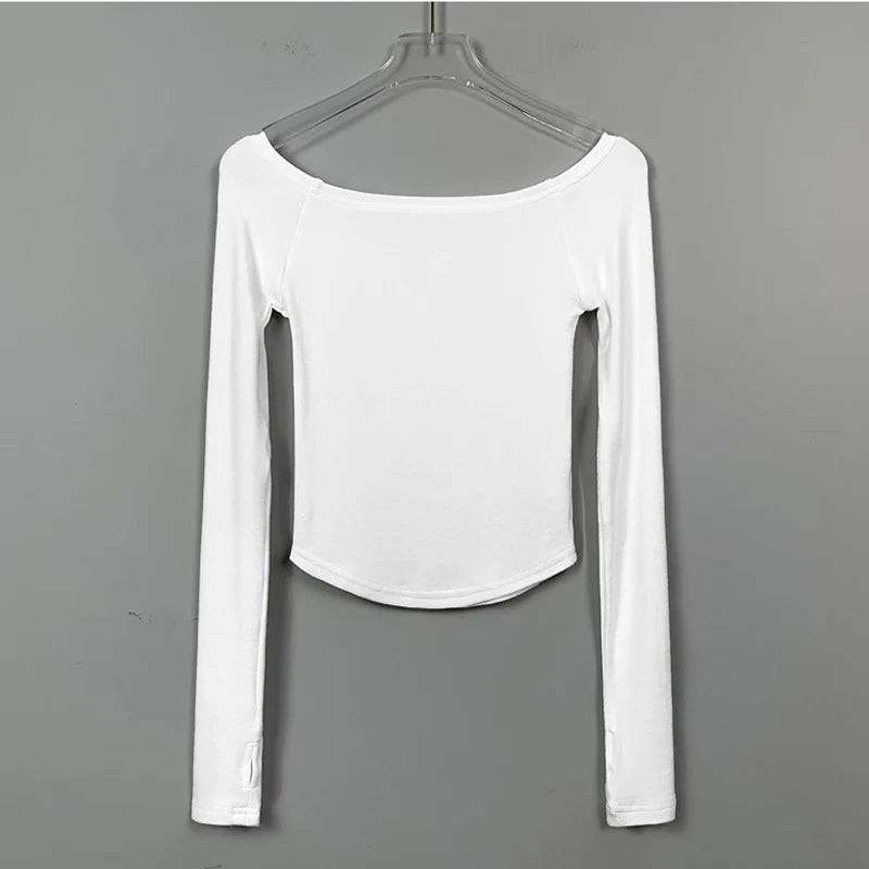 Chic Slash Neck Long Sleeve Cropped Tee