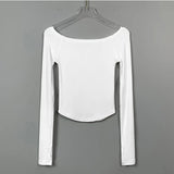Chic Slash Neck Long Sleeve Cropped Tee