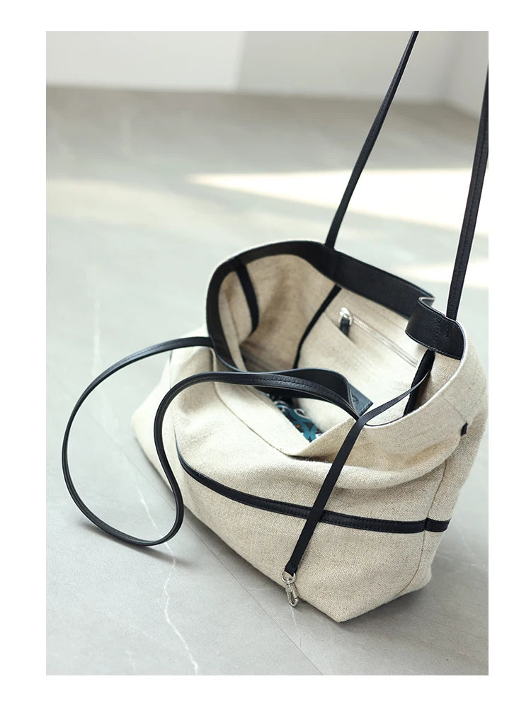 2024 Autumn Cotton And Linen Blend Material Tote Soft And Portable Shoulder Bags Women Casual Practical Bag